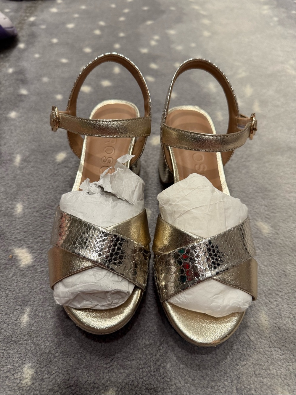 Aerosols Cosmo Metallic Gold Women’s Strappy Block Heel Sandals